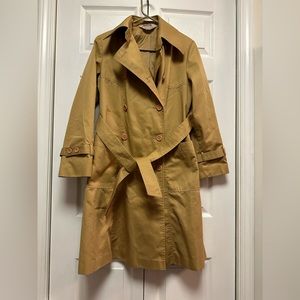 Vintage Fitted Belted Camel Trench Coat Double Breasted Size 12 Medium